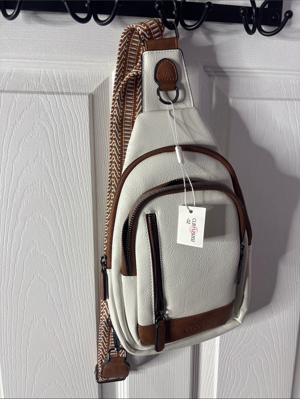 White and Brown Crossbody Sling Bag - Casual Everyday Wear - Picture 1 of 8